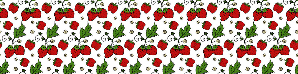 Strawberry seamless pattern. Doodle colorful vector for fashion, print, textile, cover. Red, green
