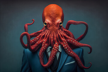 The Dapper Octopus in a Sleek Suit, A Creative Valentine's Day Stock Image of Animals in Suit. Generative AI 