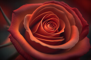 Glowing red rose close-up. Stunning plants and flowers in nature travel or wildlife photography made with Generative AI
