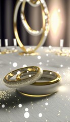 Golden Wedding Rings on a Romantic Luxury Table Love Ambiance
