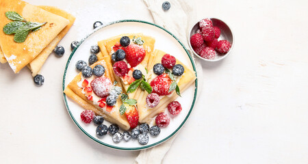 Healthy breakfast, homemade traditional crepes or pancakes