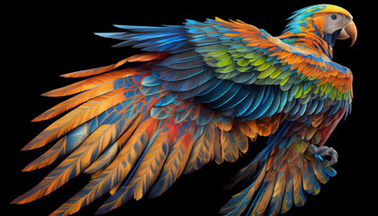 Obraz premium Colorful macaw parrot on night sky background.