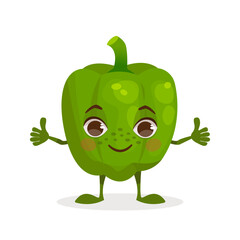 Vegetable cartoon character - Bell Pepper. Vegetable with a face, arms and legs. Vector graphic.