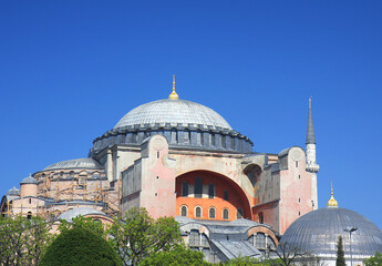 Fototapeta na wymiar Close up of The Hagia Sophia and restoration work on it in Istanbul, Turkey