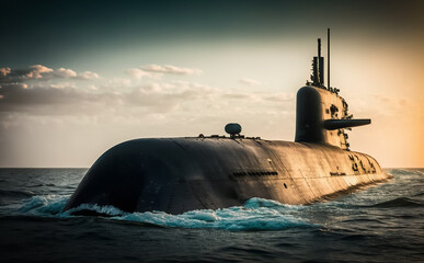 A large Nuclear Submarine at sea. Illustrative Generative AI