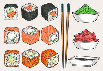 Maki rolls set colorful stickers © DGIM studio