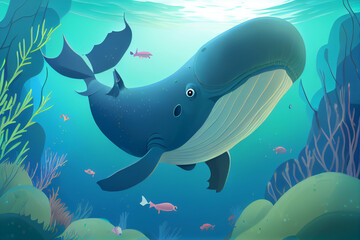Portrait of a cute little whale. AI generated