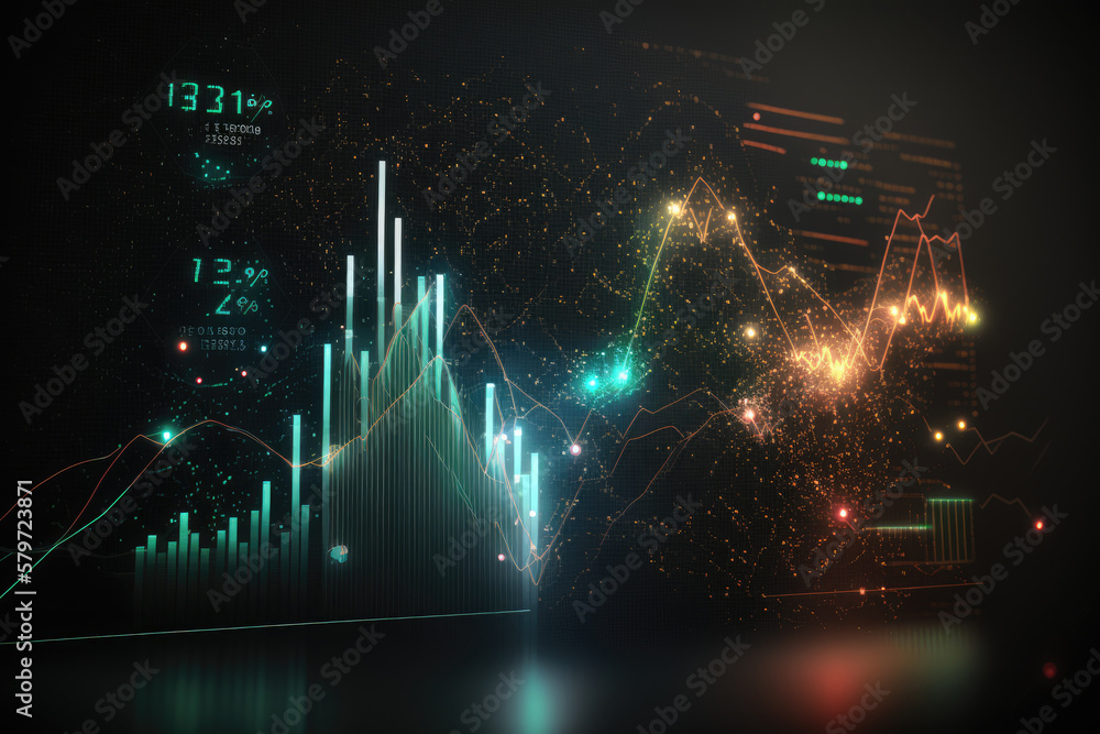 Aufkleber financial digital graphs, glowing lines and diagram on digital screen. data analytics for business s
