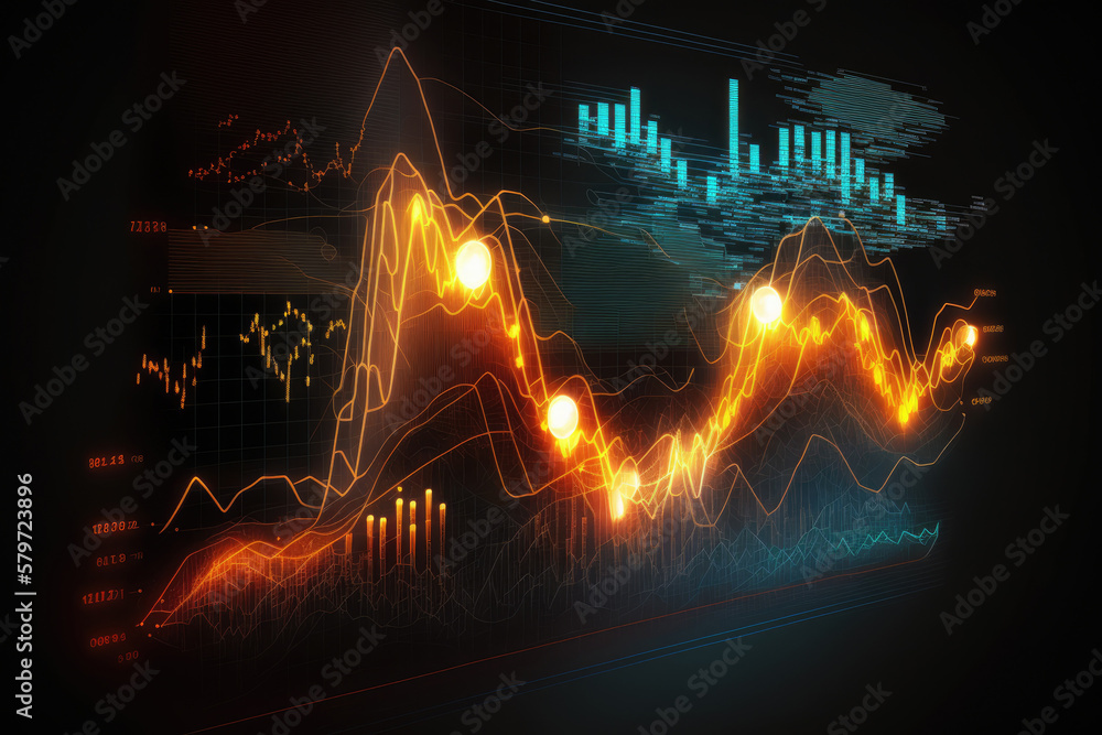 Poster financial digital graphs, glowing lines and diagram on digital screen. data analytics for business s