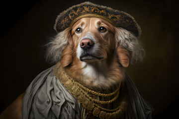portrait of a dog wearing vintage clothes,  illustration, generative ai