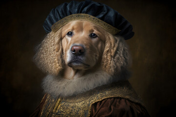portrait of a dog wearing vintage clothes,  illustration, generative ai