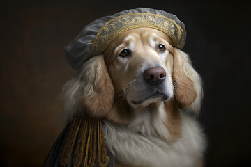 portrait of a dog wearing vintage clothes,  illustration, generative ai