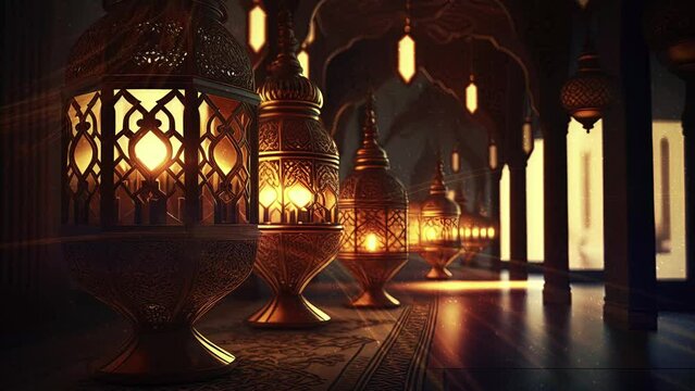 islamic background animated , golden ramadan lamp UHD 4K 30 fps 