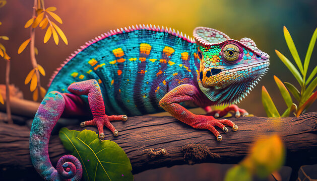 Beautiful of chameleon panther, chameleon panther on branch, chameleon panther closeup. digital ai art