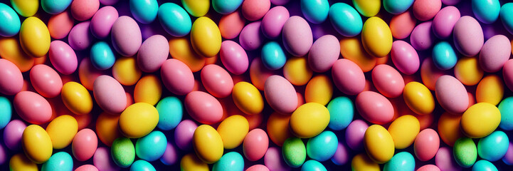 Fototapeta na wymiar Colorful Easter eggs background. Realistic seamless repeat pattern of Easter eggs. Holiday seamless pattern for poster, greeting cards, headers, baner, website. digital ai art