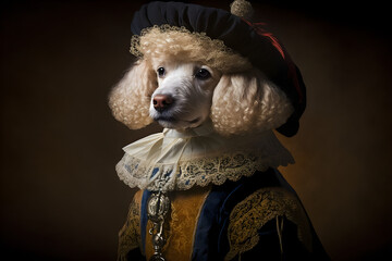 portrait of a dog wearing vintage clothes,  illustration, generative ai