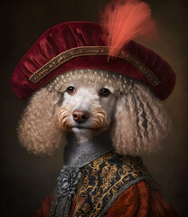 portrait of a dog wearing vintage clothes,  illustration, generative ai