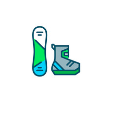 Snowboard and boots. Winter mountain sports equipment