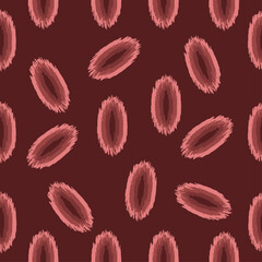 seamless pattern with red oval shape in ikat style background .