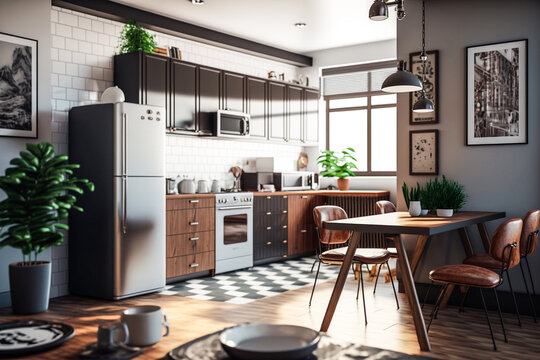 Int&eacute;rieur d'un appartement, pi&egrave;ce de vie - G&eacute;n&eacute;rative IA