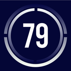 Number 79 design for business, print, books, movies, time-counting, companies in white, blue and blue gradient colors with half circles.