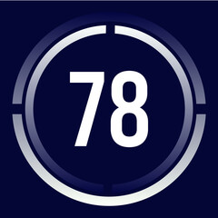 Number 78 design for business, print, books, movies, time-counting, companies in white, blue and blue gradient colors with half circles.