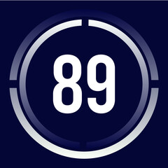 Naklejka premium Number 89 design for business, print, books, movies, time-counting, companies in white, blue and blue gradient colors with half circles.