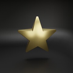 3d low poly cute smooth golden star on black background