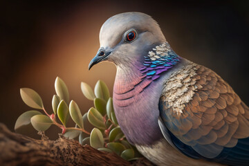 African Collard Dove or pigeon close-up. Isolated on dark blurred background. Stunning birds and animals in nature travel or wildlife photography made with Generative AI