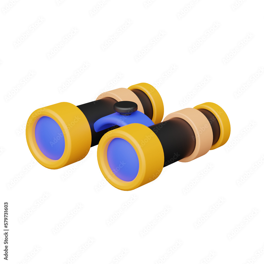 Poster binoculars website 3d realistic object design vector icon illustration
