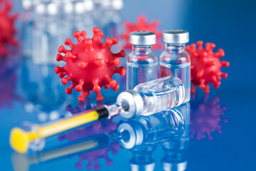 Close up medical syringe with a vaccine