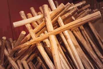 wooden crosses piled up