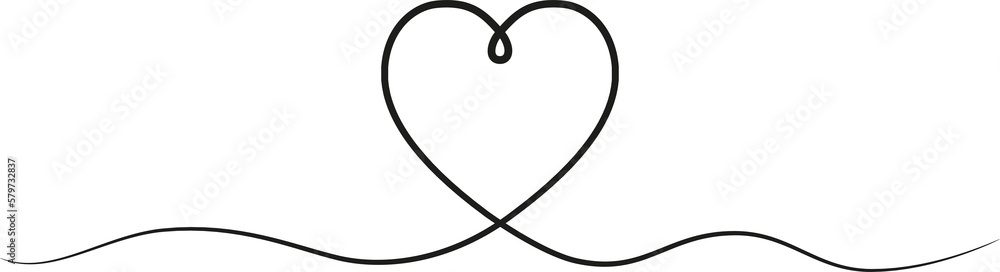 Poster one line drawn heart. continuous one line drawing of heart ribbon.