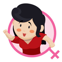 Feminist woman with fist up inside female symbol, Vector illustration
