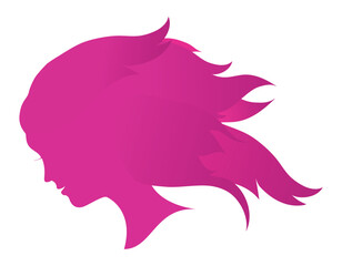 Silhouette of woman face with long hair in pink color, Vector illustration
