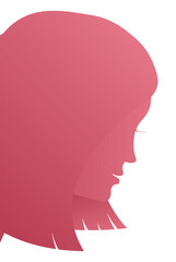 Pink woman face silhouette peeking out from left, Vector illustration
