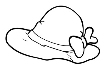 Elegant woman's hat with ribbon and bow in outlines, Vector illustration