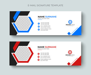 Corporate business Email signature or email footer and personal social media cover template. Professional business email signature design blue and red color.