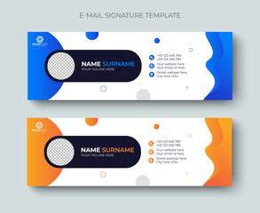 Professional Multipurpose business email signature or email footer layout template design. Professional business email signature design blue and orange color.