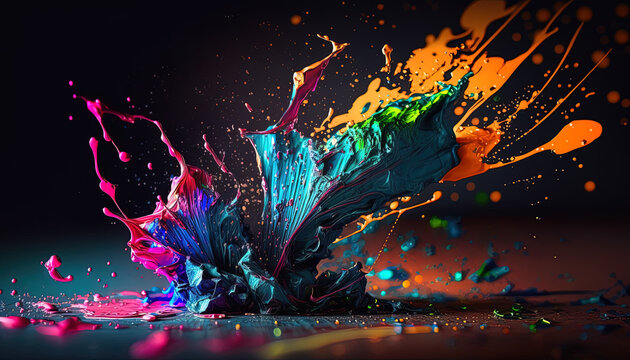 Abstract colourful paint explosion. Generative AI, this image is not based on any original image.	
