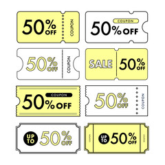 黄色の50%OFFクーポンの線画・ベクターイラスト素材