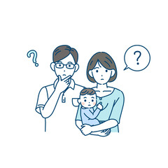 考える、疑問を持つ若い夫婦のイラスト