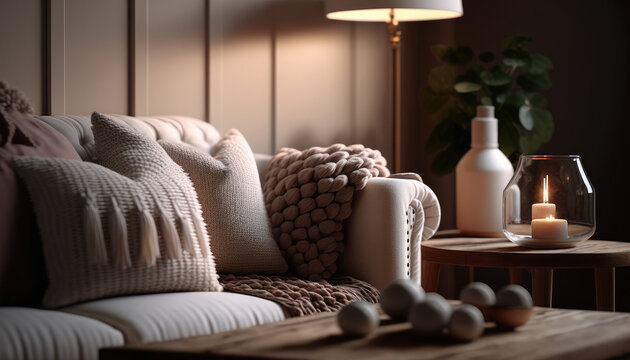Spring vibes and cozy living room interior design illustration created using generative AI.