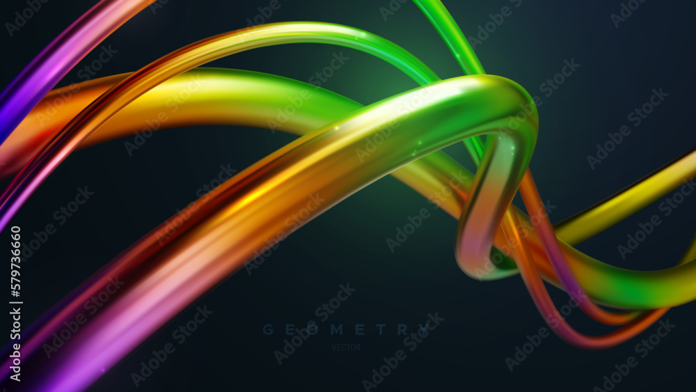 Poster iridescent wavy ribbon shapes. vector illustration. 3d geometric abstract background. dynamic banner