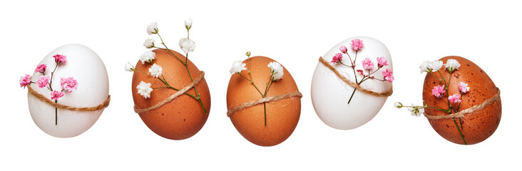 Easter eggs with natural flowers decor cut out. Zero Waste Easter in neutral colors