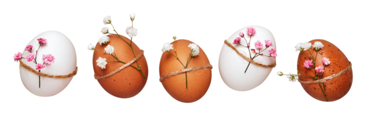 Easter eggs with natural flowers decor cut out. Zero Waste Easter in neutral colors