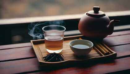 Cup of herbal tea with various herbs