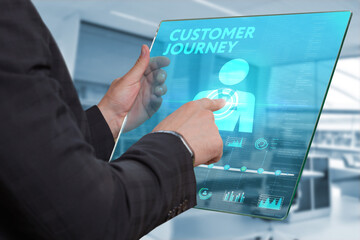 Inscription Customer journey on the virtual display. Business Technology Internet and network concept.