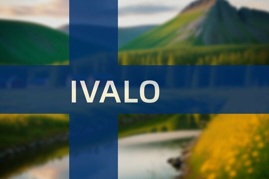 Ivalo: Ortsname der finischen Stadt Ivalo in der Region Lappi auf der finnischen Flagge