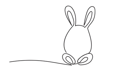 Ears and paws of a rabbit on an egg, one line drawing. Easter, continuous line